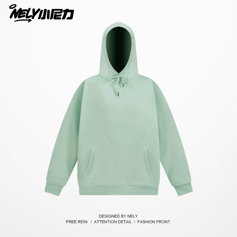 NELY小尼力连帽卫衣男女2025新款秋冬美式街头情侣重磅纯色上衣服 - 图2