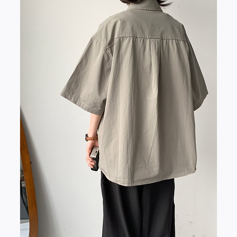 NELY小尼力日系复古工装衬衫男士短袖夏季休闲衬衣宽松半袖ins潮 - 图2