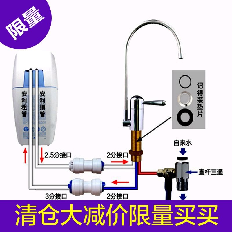 安利净水器滤芯配件软管水龙头水管分流器家用进水管改装益之源机-图0