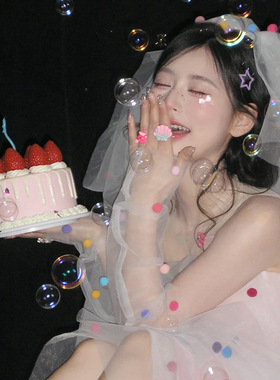 多巴胺头纱领证登记求婚彩色头饰
