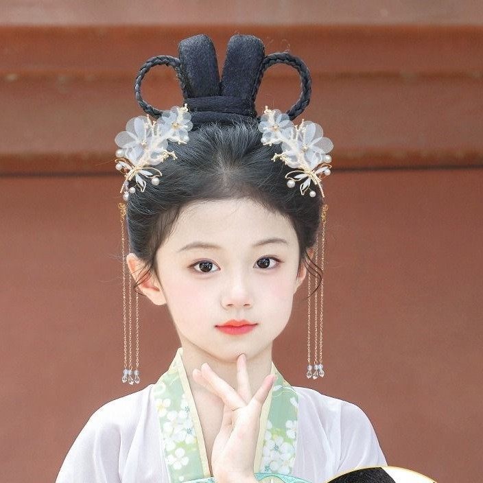儿童汉服头饰古风假发芊芊发髻盘发发包女童舞台演出可爱发髻造型,淘宝优惠券,粉丝福利购,淘宝优惠卷