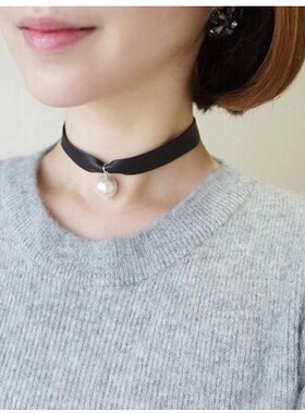 黑色贝珠朋克风装饰品吊坠项链