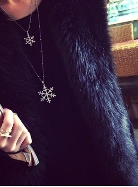 满钻雪花双层长款挂件装饰项链