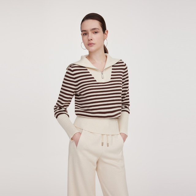 Gloria Wool Top Women's Lapel Striped Sweater