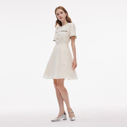 歌莉娅小香风连衣裙女夏新款高级感提花小个子裙子1C6R4KAP0 - 图1