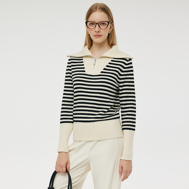 Gloria Wool Top Women's Lapel Striped Sweater