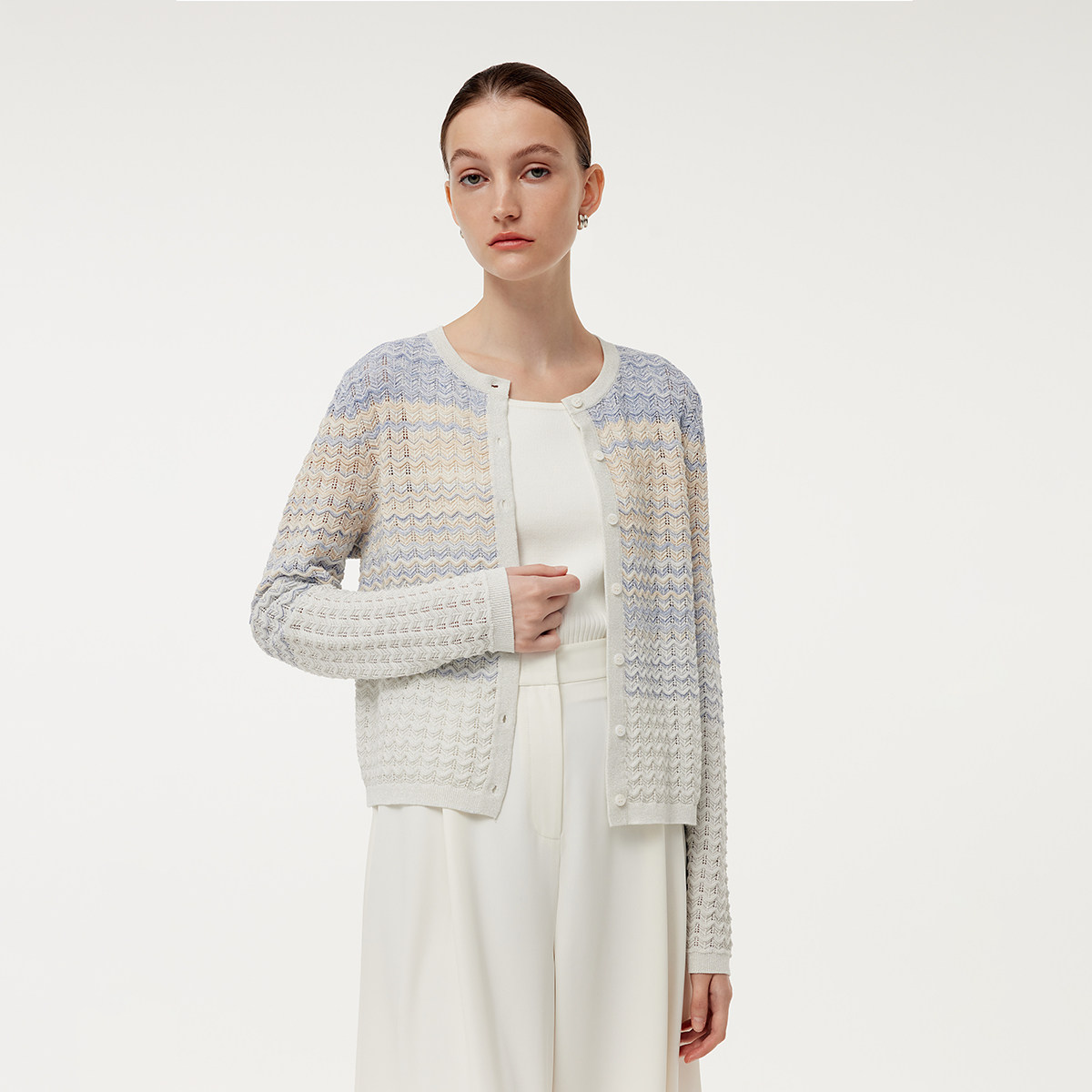 歌莉娅针织开衫女2025春季新款渐变设计航海系穿搭条纹短外套,淘宝优惠券,粉丝福利购,淘宝优惠卷