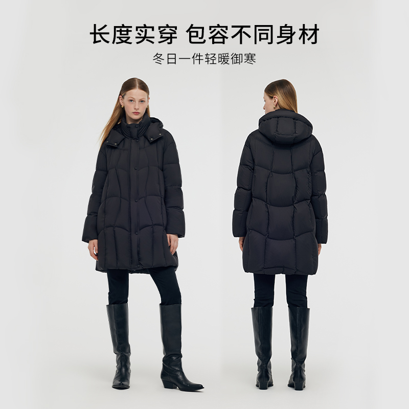【95白鹅绒】歌莉娅黑色加厚羽绒服女冬季2024新款轻薄中长款外套