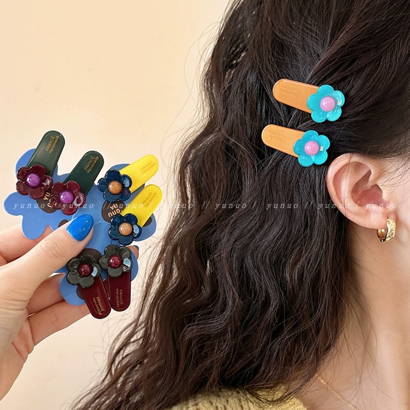 可爱大爆发~2个撞色花朵碎发夹边夹侧边鸭嘴夹女2025新款甜美 - 图0