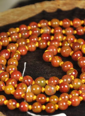 天然北票战国红缟玛瑙佛珠手串