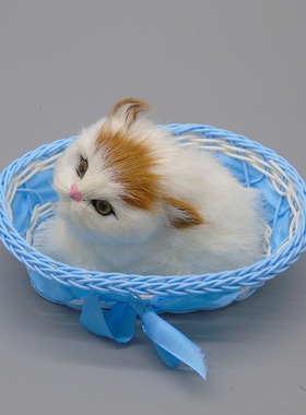 仿真猫咪玩偶兔子狐狸小筐摆件