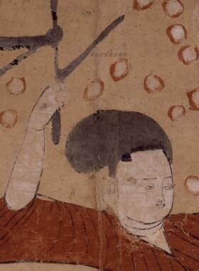 11唐代伏羲女娲像古董活动立轴