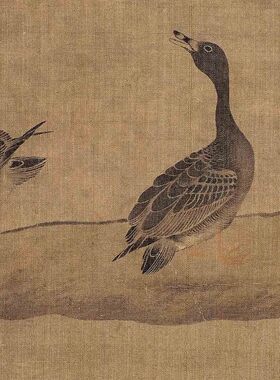 1:1原大南宋 寒汀落雁图绢本墨笔画宋画国画高清数字微喷复制临摹
