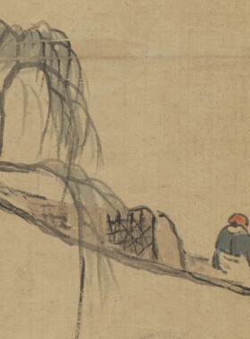 新品1:1 近现代 齐白石 天长飞鸟急图山水画高清微喷复制临摹素材