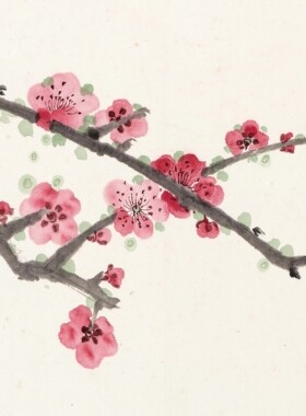 清 谢稚柳 陈佩秋 初冬横版国画装饰画梅花高清微喷复制教学临摹