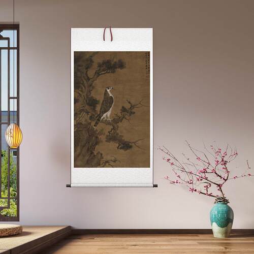 1:1元张舜咨 鹰桧图柏鹰图雄鹰老鹰古画国画高清微喷复制临摹范本 - 图0