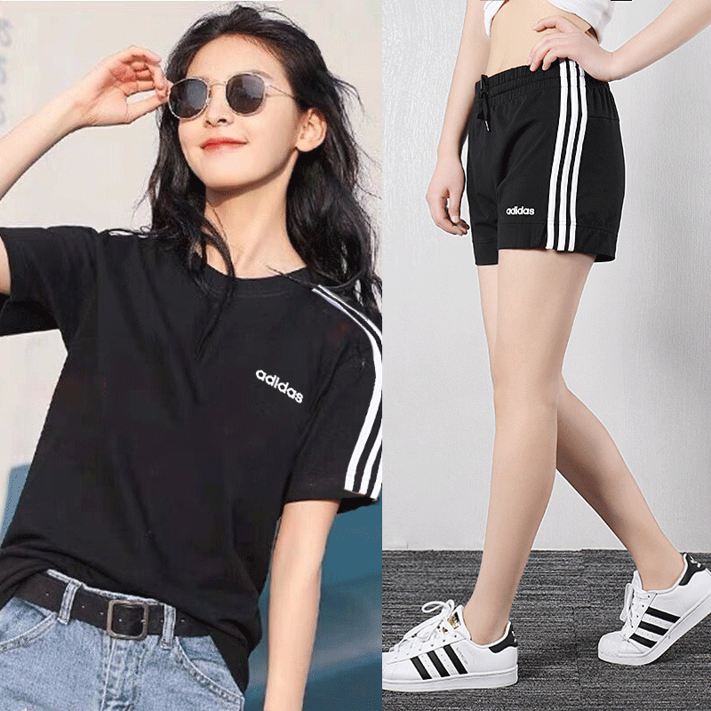 Adidas official website sports suit women's summer new pure cotton T-shirt short sleeved running shorts sportswear trend