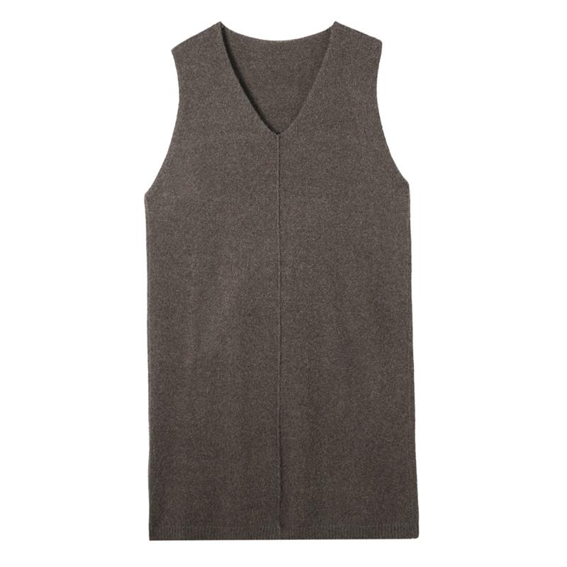 妈妈加肥加大码春秋马甲女v领针织连衣裙过膝无袖毛衣坎肩背心裙 - 图3