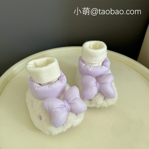 冬季婴幼儿0-1岁女宝宝软底加厚公主鞋袜一体不掉跟加绒保暖棉鞋 - 图2