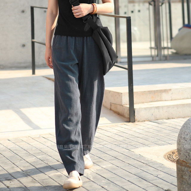 ຜ້າຝ້າຍລະດູຮ້ອນແລະ linen slim scimitar trousers ບາດເຈັບແລະສໍາລັບແມ່ຍິງ