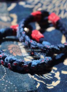 手工做旧手链古布腰果花手绳复古