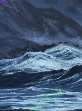50*70cm 手绘 油画 风景 海浪 海洋 波浪 超写实 背景墙  LJL涂