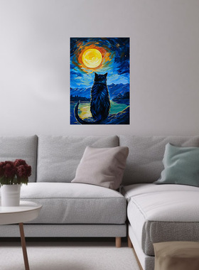 40*60cm 手绘 油画 动物 猫咪 卡通 ins风 丙烯  装饰画  LJL涂