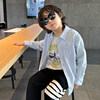 Boys' spring and autumn solid color cotton and linen children's long-sleeved shirts