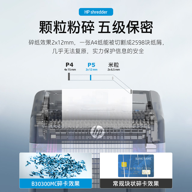 HP 300-sheet 5 ລະດັບຄວາມລັບ shredder 120 ນາທີ