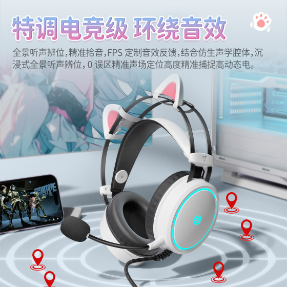 HP On-ear Cat Ear 7.1 Surround Wired Headphones