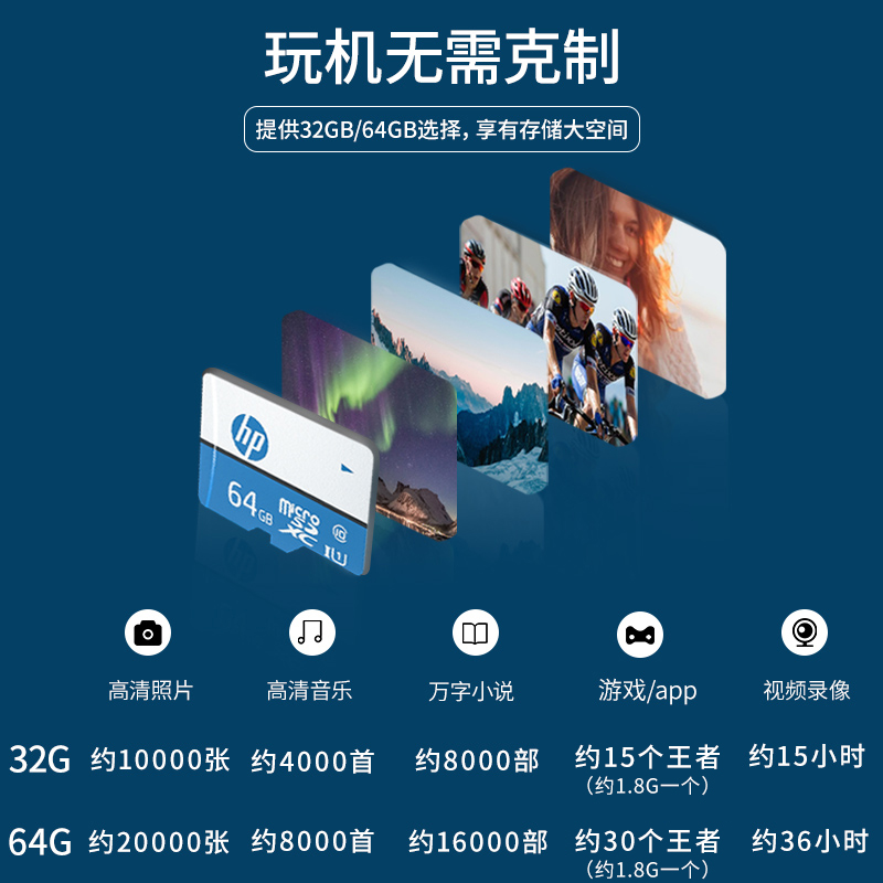惠普64g行车记录仪内存卡tf卡sd存储卡32g手机扩容相机监控高速卡
