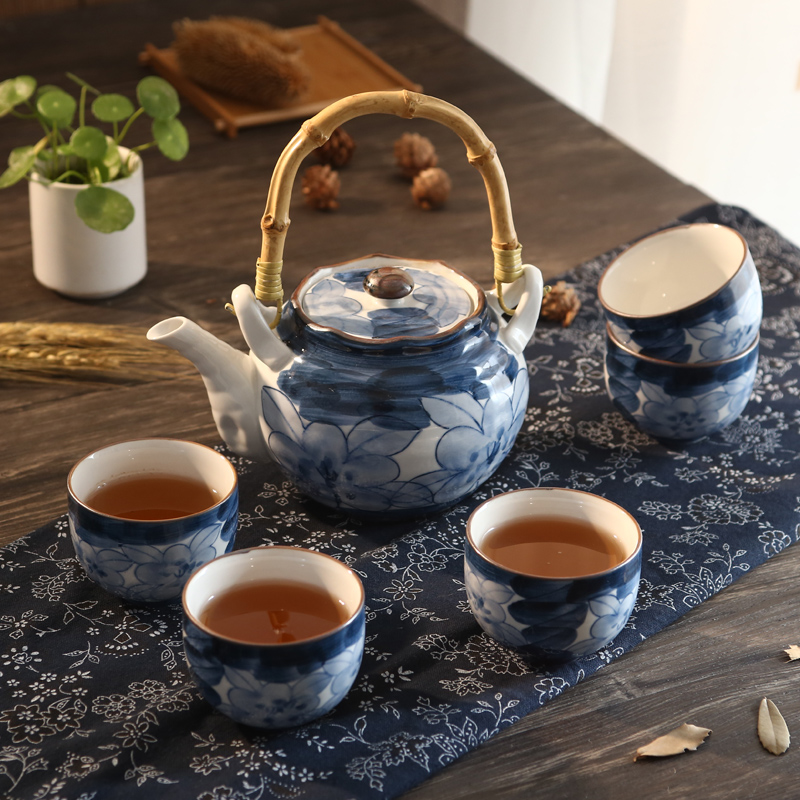 虎山窯日本陶瓷茶道器日式和風茶具茶壺茶杯套裝手繪提樑壺包郵