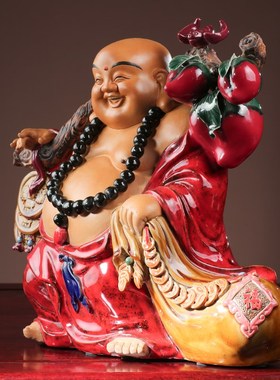 热销笑佛大肚弥勒财神爷布袋佛像陶瓷摆件家居客厅玄关办公室石湾