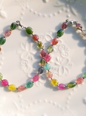 艳丽风蛋形红黄绿西瓜纯银手链