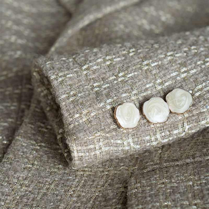 罗衣小香风粗花呢浅卡其套装女春职业西装外套半身裙两件套05481,淘宝优惠券,粉丝福利购,淘宝优惠卷