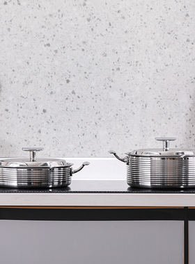 轻奢系样板间厨房组合装饰品摆件汤锅煎锅具不锈钢螺纹软装道具