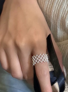 韩国东大门同款编织戒指女小众时尚简约冷淡风开口可调节网格指环