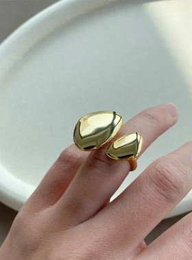 欧美小众简约铜镀金几何指环可调节女INS轻奢个性百搭戒指新款