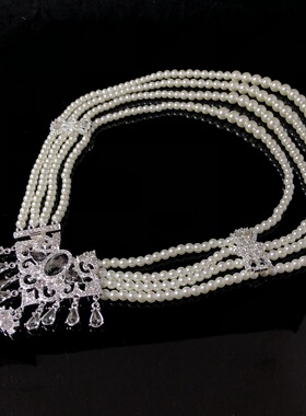 时尚宫廷风多层仿珍珠项链女气质时尚水滴吊坠毛衣链中古首饰