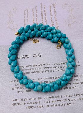 中古vintage古董复刻骨头绿松石项链 重工夸张气质项链