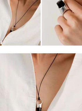 明星同款筑巢项链戒指两用黑玛瑙毛衣链轻奢小众设计高级感长项链