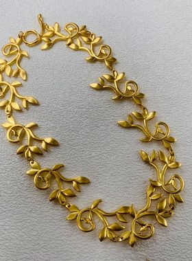 中古vintage 西洋复古 立体叶子电镀真金保色工艺 鸢尾花项链