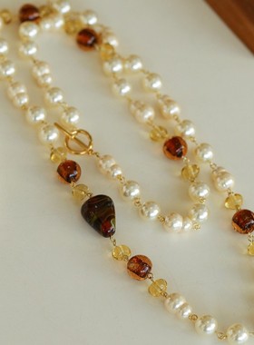 拜占庭风格珍珠毛衣链女轻奢个性优雅潮流时尚葫芦珍珠经典项链