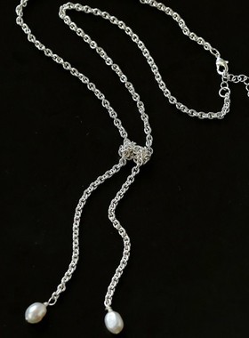 欧美ins中性风链条打结珍珠项链男女简约时尚潮流设计感项链