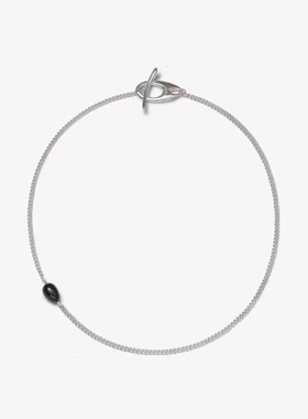 链条毛衣链小众设计感项链锁骨链黑色单珠银项链黑曜石颈链