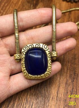 复古vintage饰品气质百搭铜材质蛇链青金石宝石镶嵌项链耳环套装
