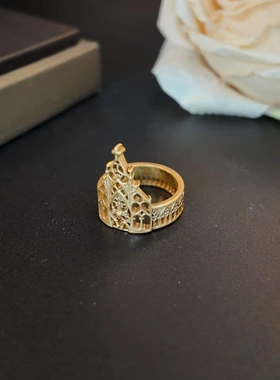 宫廷风镂空浮雕教堂十字架城堡戒指女复古神秘气质小巧饰品