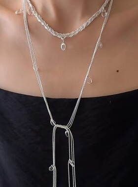 极简风细链水滴流苏项链高级感气质时尚多种佩戴方式百搭颈链首饰
