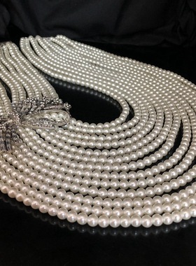 复古西洋风饰品多层琉璃珍珠项链重工蝴蝶结镶钻毛衣链气质百搭女