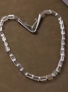 新款长方形透明白水晶项链简约日常清冷淡风小众设计高级感锁骨链